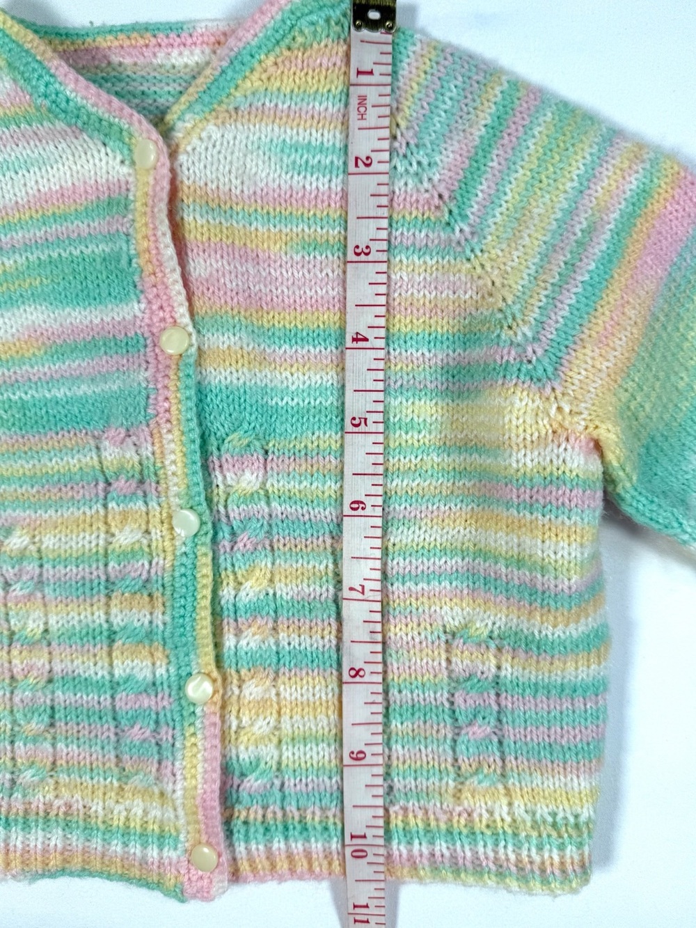 Hand Knit Pastel Baby Cardigan 3-6 Months‎ Vintage Inspired Cottagecore Heirloom - Picture 8 of 9